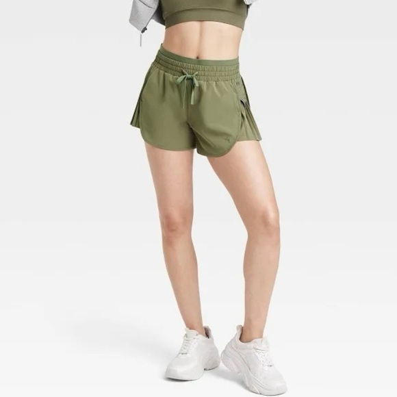 Women's JoyLab Khaki High-Rise Pleated Side Athletic Shorts - Picture 2 of 10